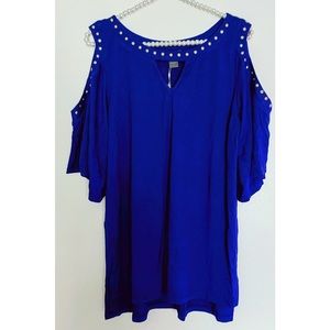 New C. Oliver Cold Shoulder Studded Royal Blue Top L
